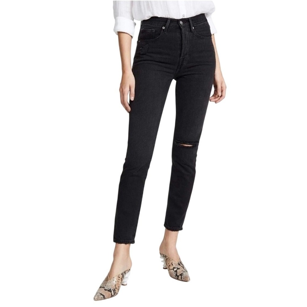 FRAME Denim Le Original Skinny High Rise Distressed Jeans Black Size 27 NEW‎